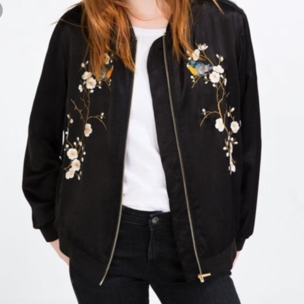 Zara Embroidered Floral Bomber Jacket